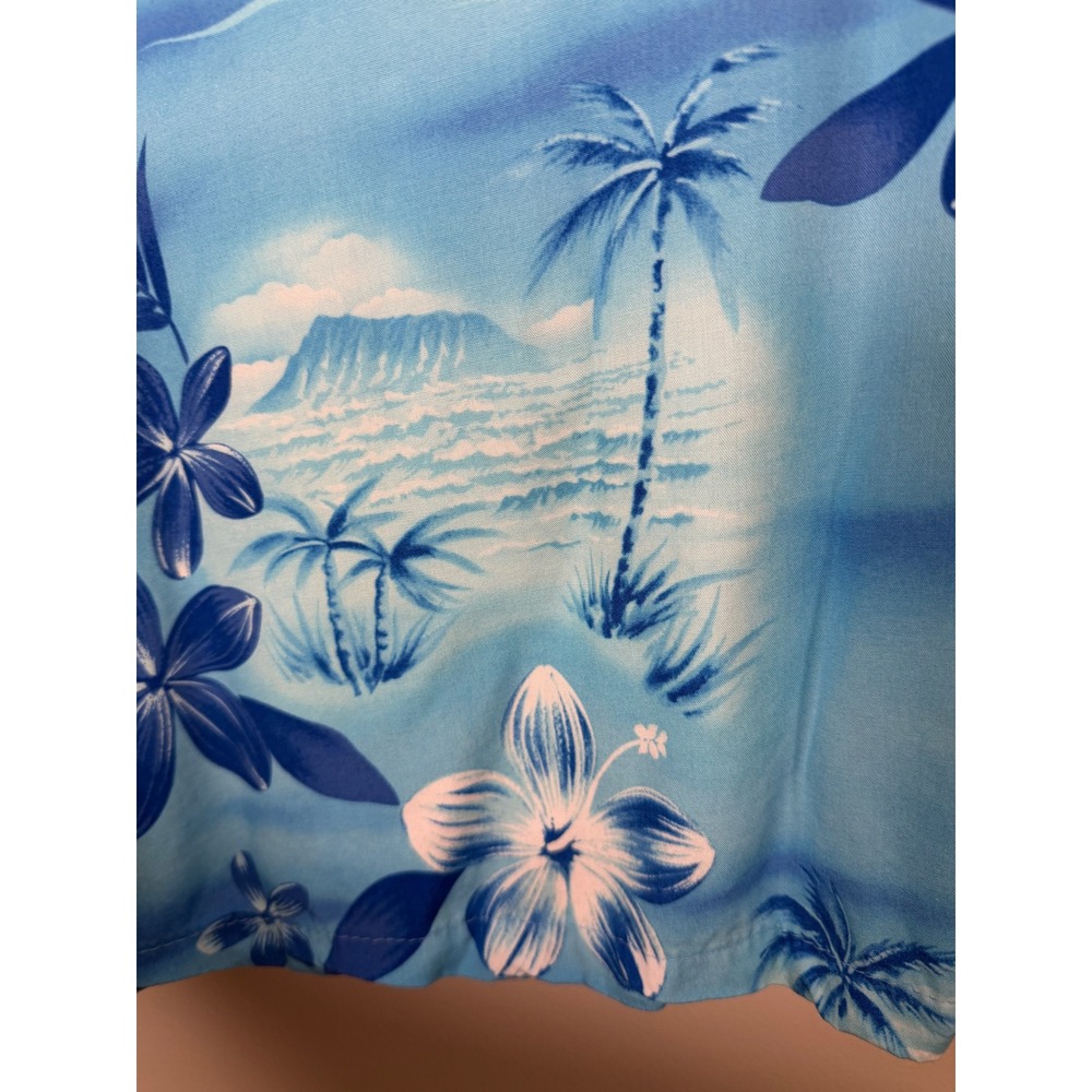 Two Palms Mens Hawaiian Shirt Blue Tropical Floral Palm Trees Mountains size XL - Picture 4 of 9